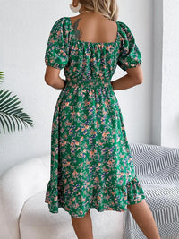 Ruffled Hem Floral Puff Sleeve Dress Dress Luxurious Weddings