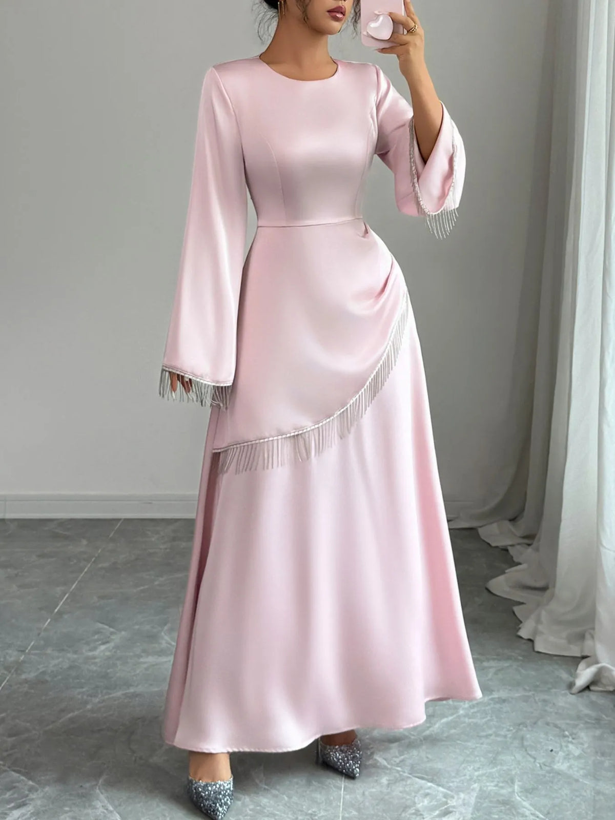 Fringe Long Sleeve Bodycon Maxi Dress Mother of the Bride Dresses Luxurious Weddings