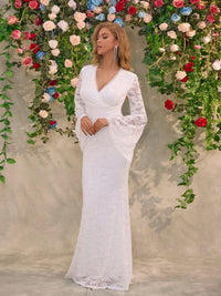 Lace Surplice Flare Sleeve Maxi Dress wedding dress Luxurious Weddings