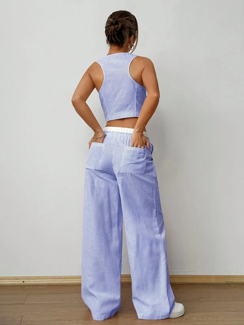 Striped Vest Top and Wide Leg Pants Two-Piece Set Coords Luxurious Weddings