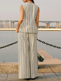 Striped Sleeveless V-Neck Top and Pants Two-Piece Set Women’s suits Luxurious Weddings