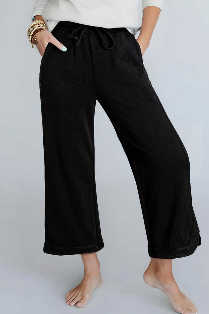 Black Mineral Wash Exposed Seam Wide Leg Pants Luxurious Weddings