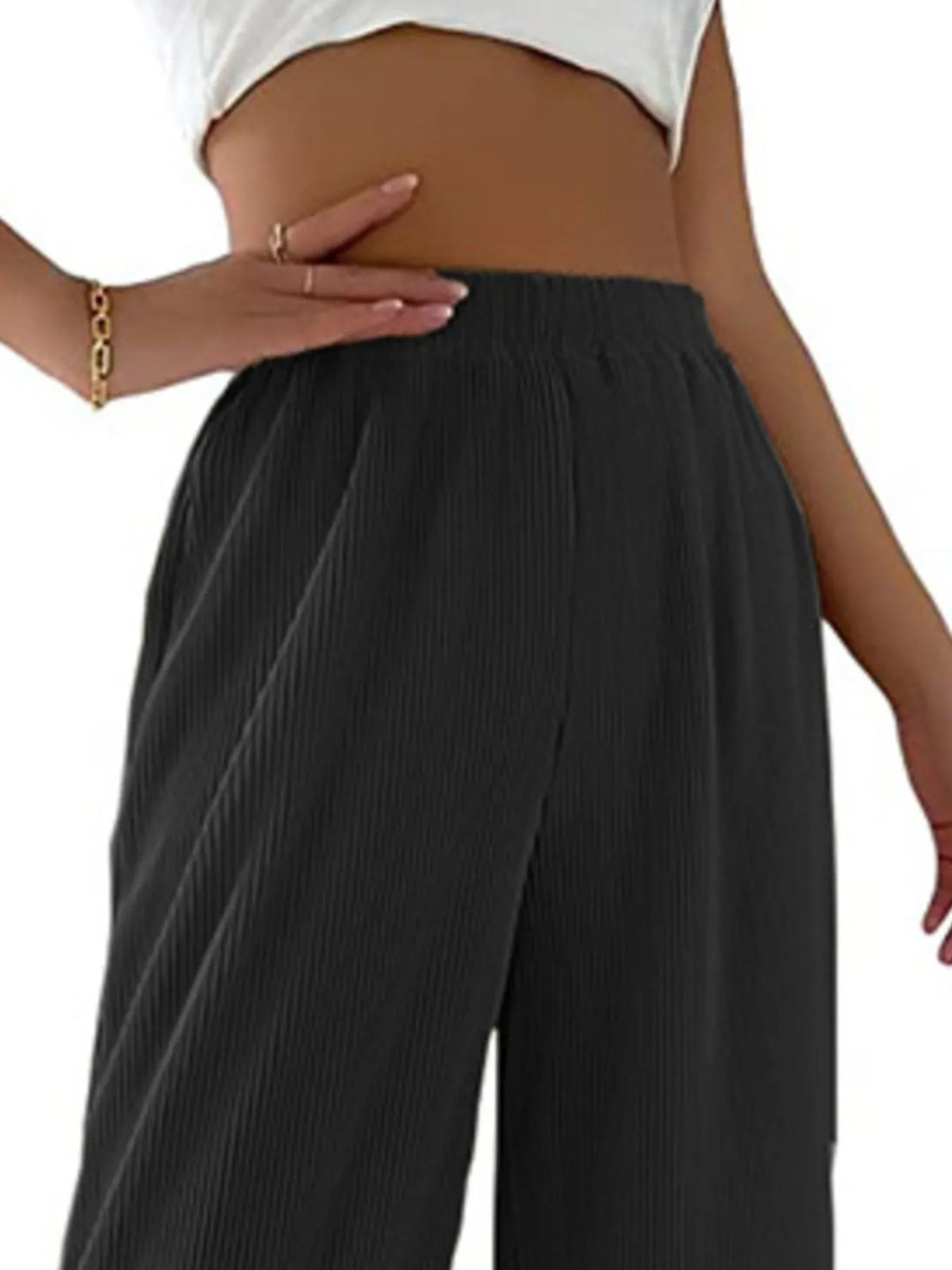 Full Size Elastic Waist Wide Leg Pants Plus Size Pants Luxurious Weddings