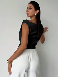 Asymmetrical Ruched Short Sleeve Top Luxurious Weddings