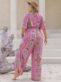 Plus Size Printed Half Sleeve Wide Leg Jumpsuit Plus size jumpsuit Luxurious Weddings