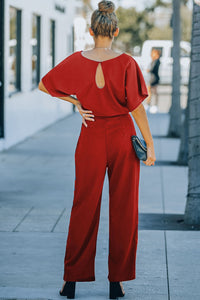 Fiery Red Belted Wide Leg Jumpsuit Bottoms/Jumpsuits & Rompers Luxurious Weddings