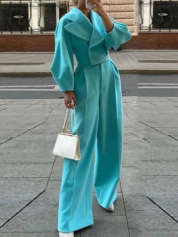 Solid Color Lapel Short Jacket & High Waist Pants Suit suits set Luxurious Weddings