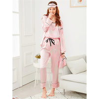 Pink 7Pcs Letter Embroidered Striped PJ Set With Shirt sleepwear Luxurious Weddings