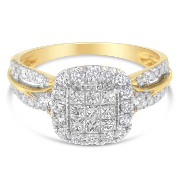 10K Yellow Gold 1.0 Cttw Diamond Cluster Engagement Ring Jewellery Luxurious Weddings