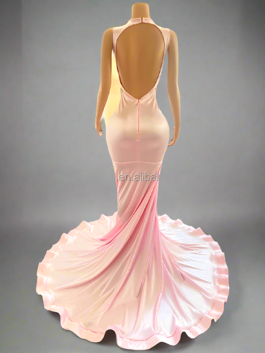 Luxury Custom Rhinestone Crystal Pink Formal Dress