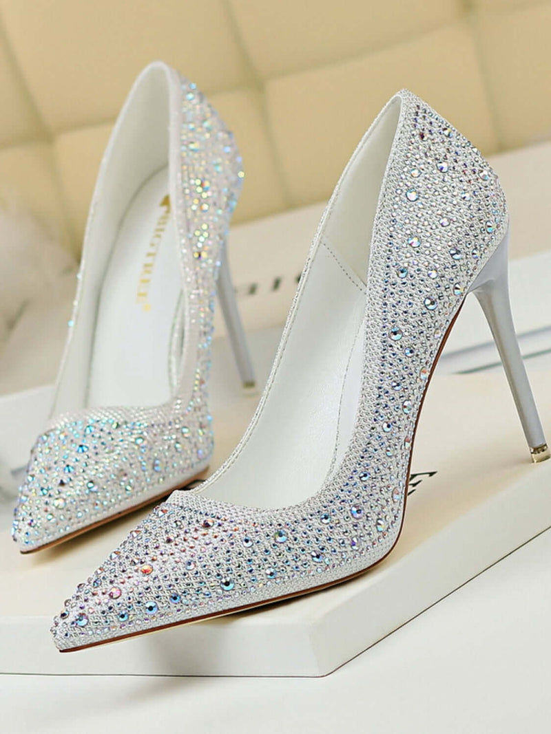 Point Toe Rhinestone Decor Stiletto Pumps Heels Luxurious Weddings