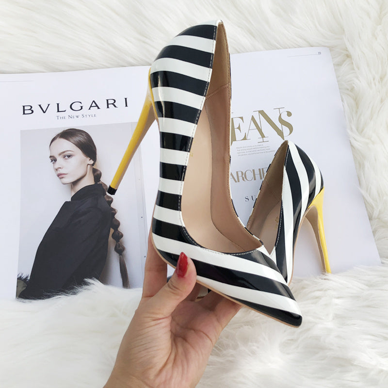 Striped patent leather point-toe pumps shoes Luxurious Weddings