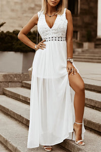 Slit Lace Detail V-Neck Dress wedding dress Luxurious Weddings