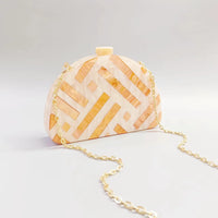 Half Room Geometric Pearl Acrylic Box Clutch with gold chain, perfect for luxurious weddings, size 20x13x4.5cm.