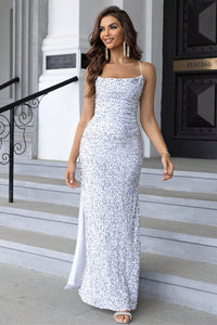 Sequin Backless Split Maxi Dress Ball Gown Luxurious Weddings