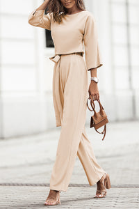 Apricot Bracelet Sleeve Waist Tie Wide Leg Jumpsuit Bottoms/Jumpsuits & Rompers Luxurious Weddings