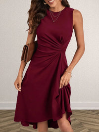 Ruched Round Neck Sleeveless Dress Midi dresses Luxurious Weddings