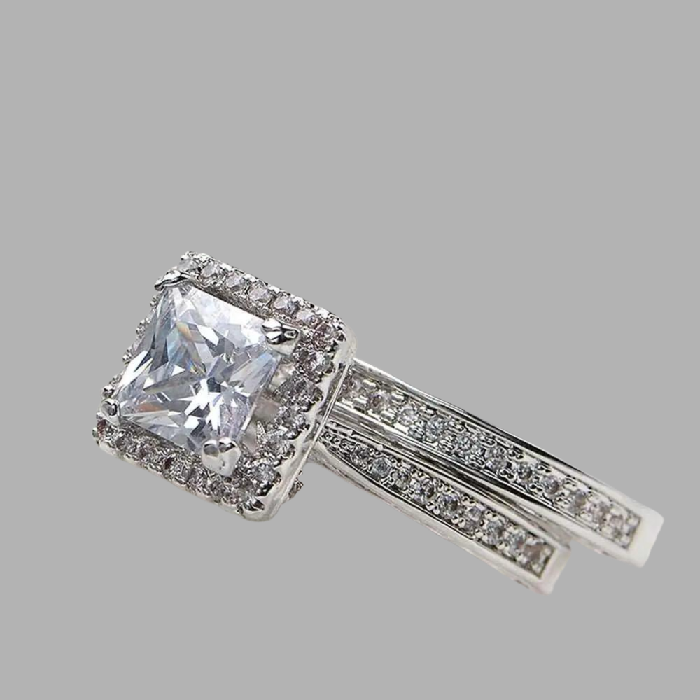 2 Piece Wedding Ring Set Princess Cut AAAAA CZ 925 Sterling Silver