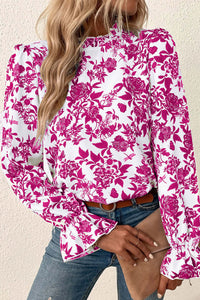 Rose Floral Print Flounce Sleeve Keyhole Back Blouse Tops/Blouses & Shirts Luxurious Weddings