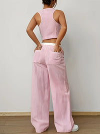 Striped Vest Top and Wide Leg Pants Two-Piece Set Coords Luxurious Weddings