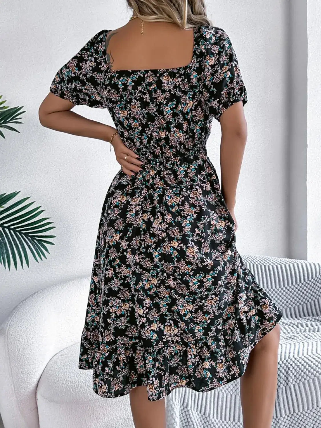 Ruffled Hem Floral Puff Sleeve Dress Dress Luxurious Weddings