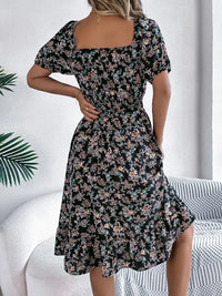 Ruffled Hem Floral Puff Sleeve Dress Dress Luxurious Weddings