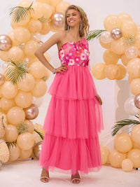 Embroidered Layered Single Shoulder Midi Dress Midi dresses Luxurious Weddings