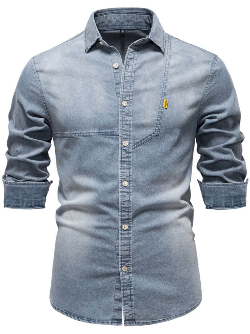 Men's Button Down Collared Neck Denim Shirt Men's Shirts Luxurious Weddings