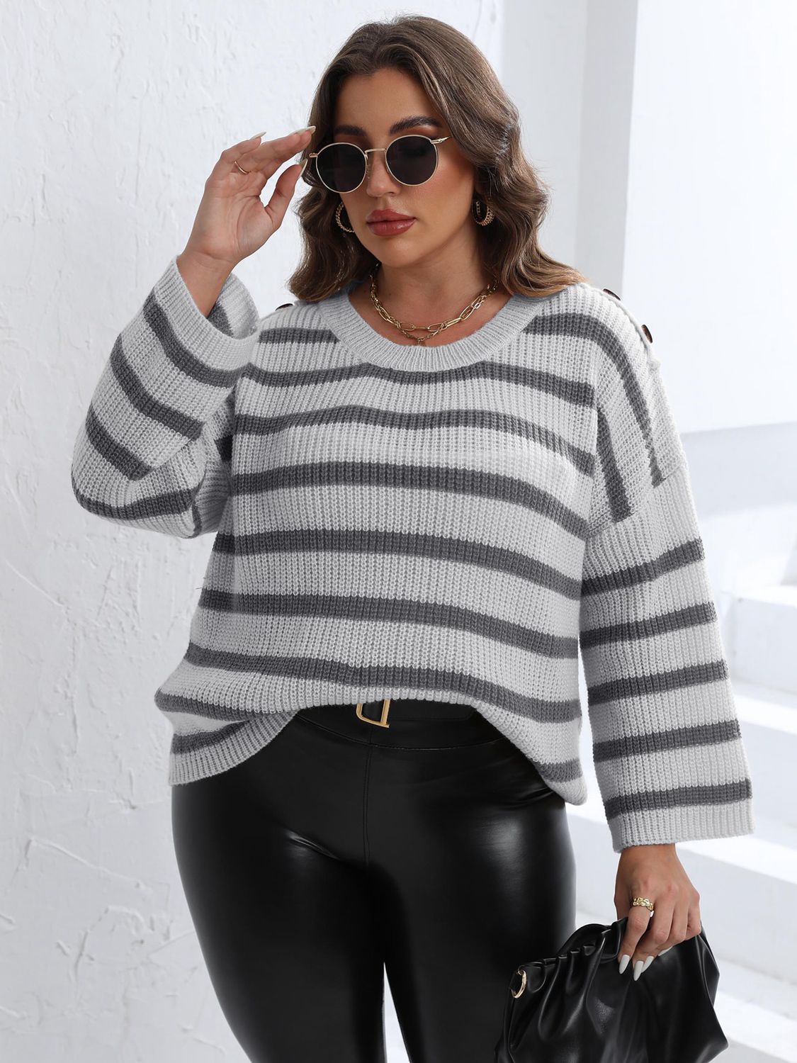Plus Size Striped Dropped Shoulder Sweater Plus size jersey Luxurious Weddings