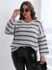 Plus Size Striped Dropped Shoulder Sweater Plus size jersey Luxurious Weddings