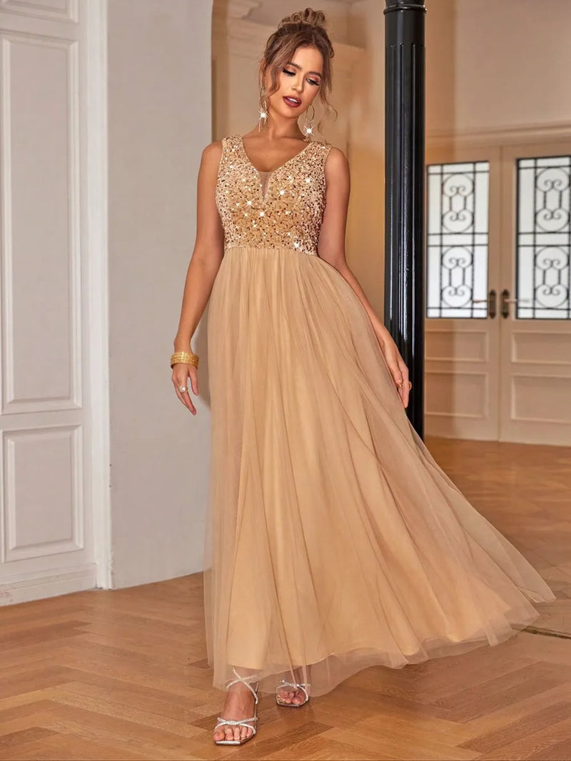 Sequin V-Neck Sleeveless Dress sequin dress Luxurious Weddings