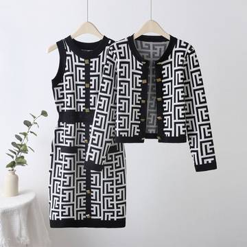 women's maze gold button cardigan vest dress set Luxurious Weddings