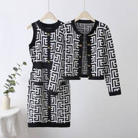 women's maze gold button cardigan vest dress set Womens Suit Sets Luxurious Weddings