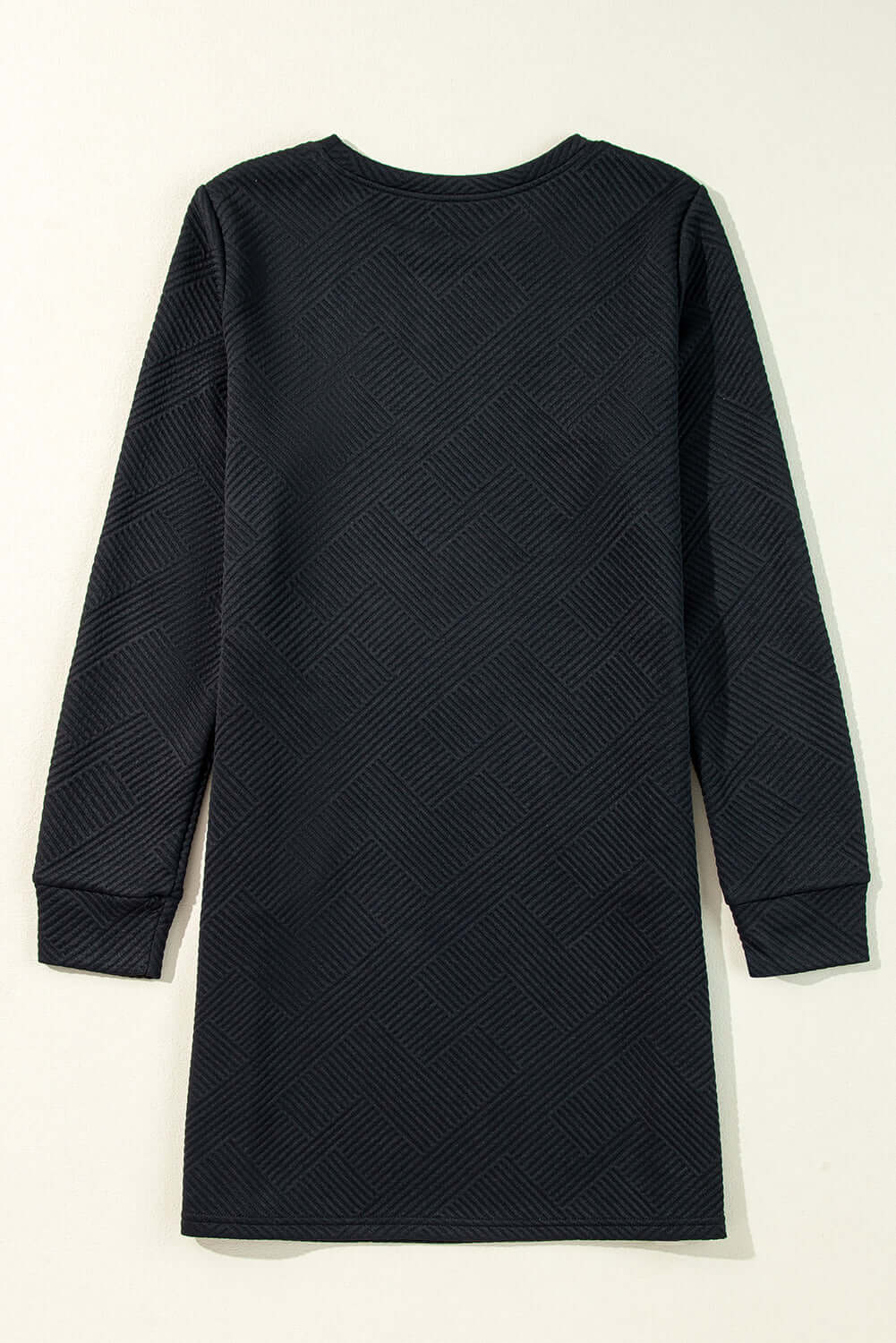 Black Solid Color Textured Long Sleeve Shift Dress Dresses/Mini Dresses Luxurious Weddings