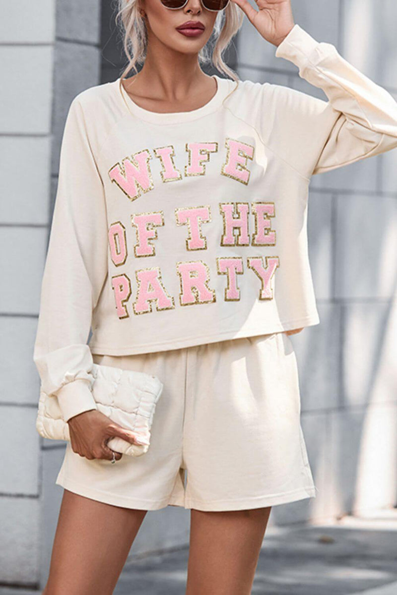 WIFE OF THE PARTY Round Neck Top and Shorts Set Sleepwear Luxurious Weddings