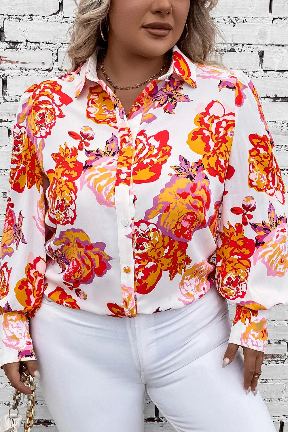 Plus Size Printed Long Sleeve Shirt Plus size blouse Luxurious Weddings