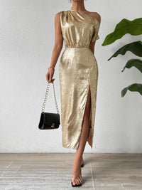 Honey Slit One Shoulder Short Sleeve Midi Dress Midi Dress Luxurious Weddings