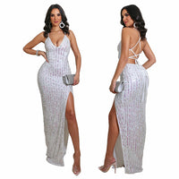 Backless Strap Slit Sequins Nightclub Party Dress Luxurious Weddings