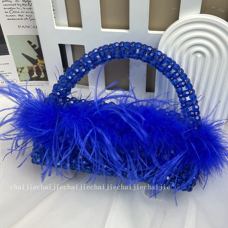 Pearl bead bag with Ostrich feather fur designer Purse Handbags Luxurious Weddings
