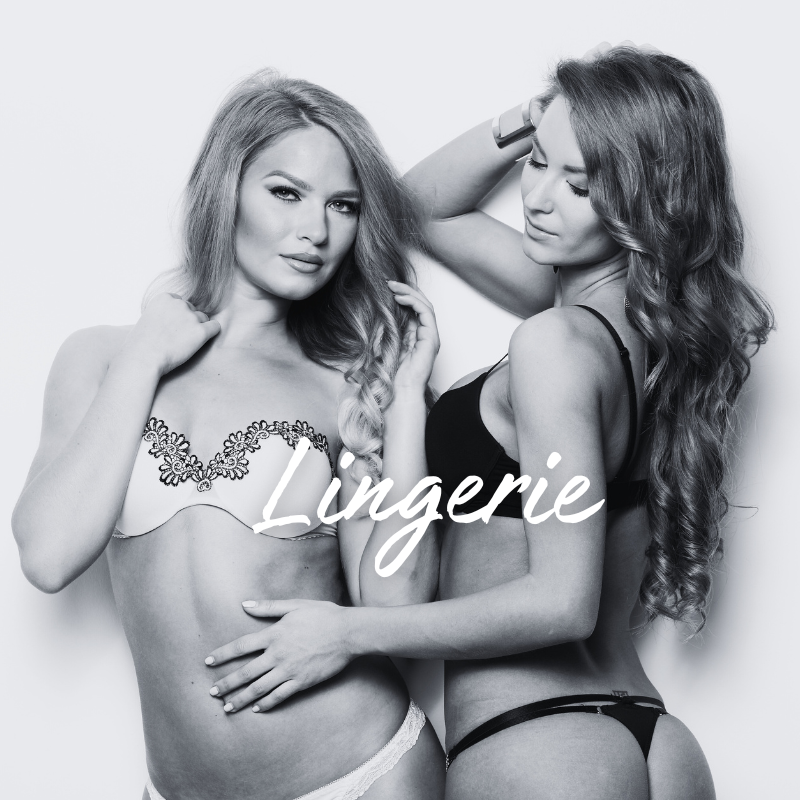 B&w photo of two women in lingerie