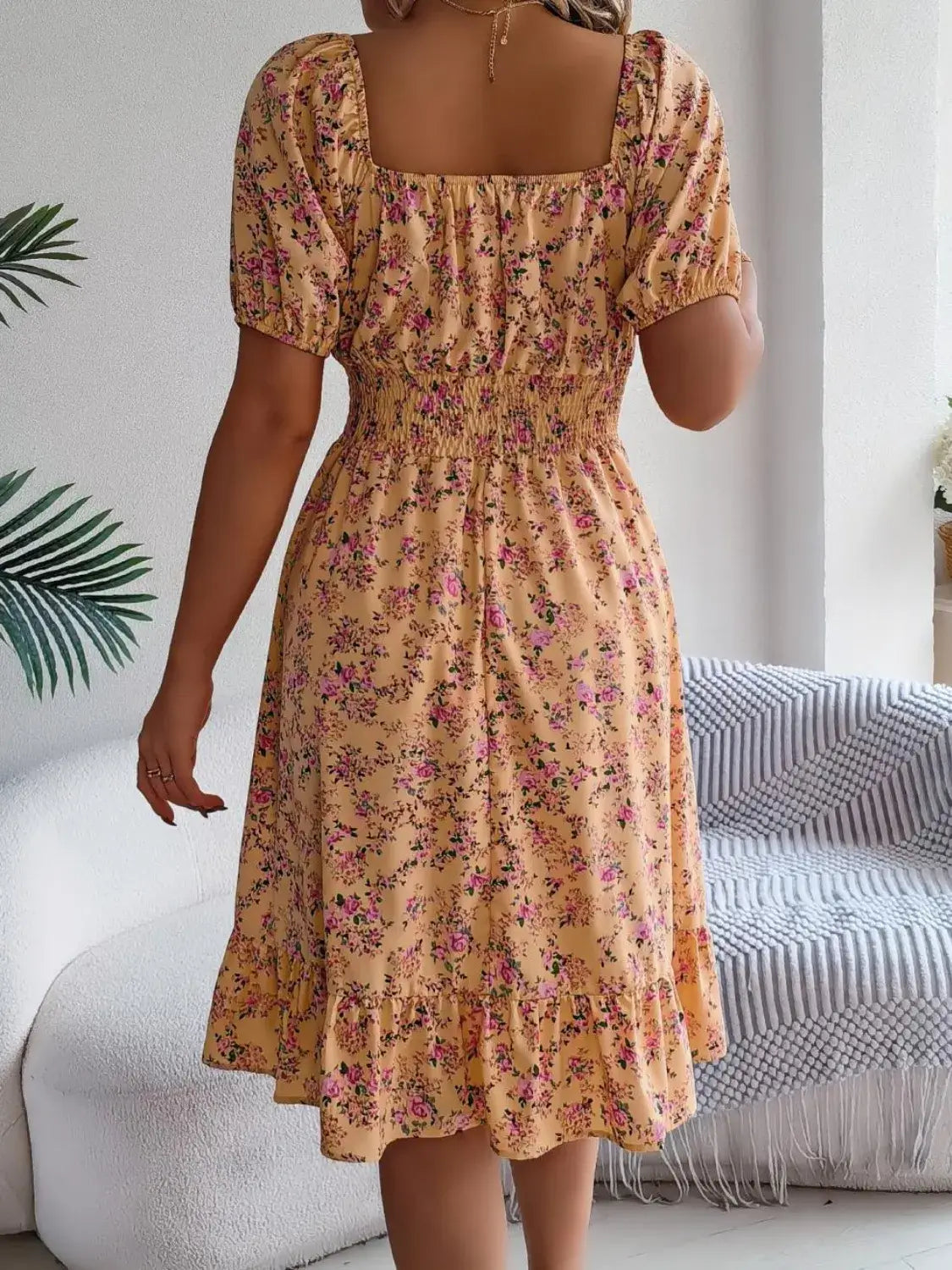 Ruffled Hem Floral Puff Sleeve Dress Dress Luxurious Weddings