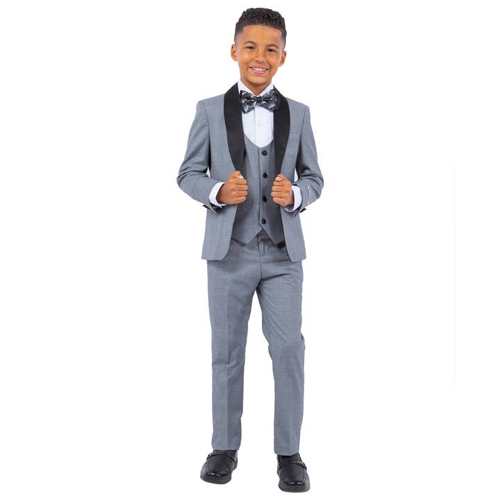 Grey Stacy Adams Boys Tuxedo, Slim-Fit 5pc w/ Tuxedo Shirt Suits Luxurious Weddings