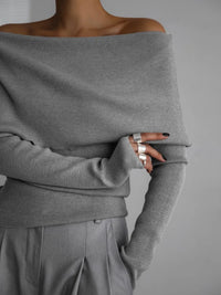 Off-Shoulder Long Sleeve Knit Top Sweater Luxurious Weddings