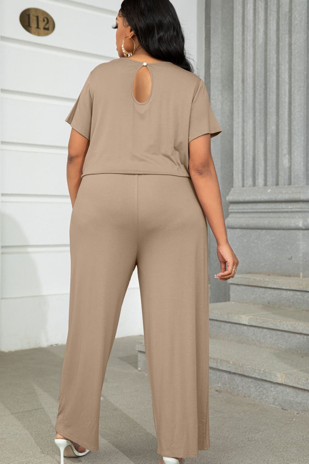 Plus Size Drawstring Waist Short Sleeve Jumpsuit Plus size Luxurious Weddings