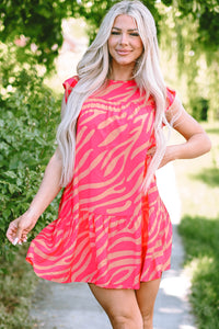 Pink Zebra Stripe Printed Ruffle Trim Pocketed Dress Dresses/Mini Dresses Luxurious Weddings