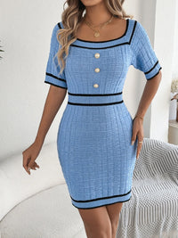 Decorative Button Short Sleeve Sweater Dress Sweater Dress Luxurious Weddings