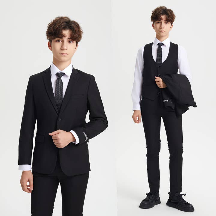 Stacy Adams Boys Suit 5-Piece Set | Black Suits Luxurious Weddings