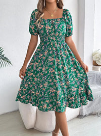 Ruffled Hem Floral Puff Sleeve Dress Dress Luxurious Weddings