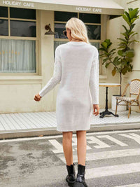 Notched Neck Cable-Knit Slit Sweater Dress sweater Luxurious Weddings