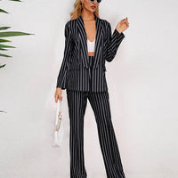 Striped Two-Piece Suit Jacket and Straight Leg Trousers Set woman's suit Luxurious Weddings